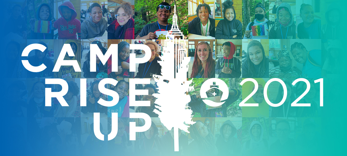 slider image with Camp Rise Up logo with faces of campers