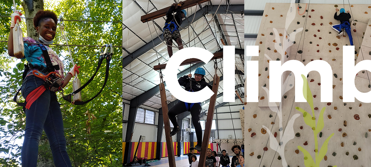 slideshow image of montage of campers with the word "Climb" superimposed