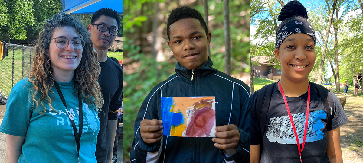 slideshow image showing campers with their artwork