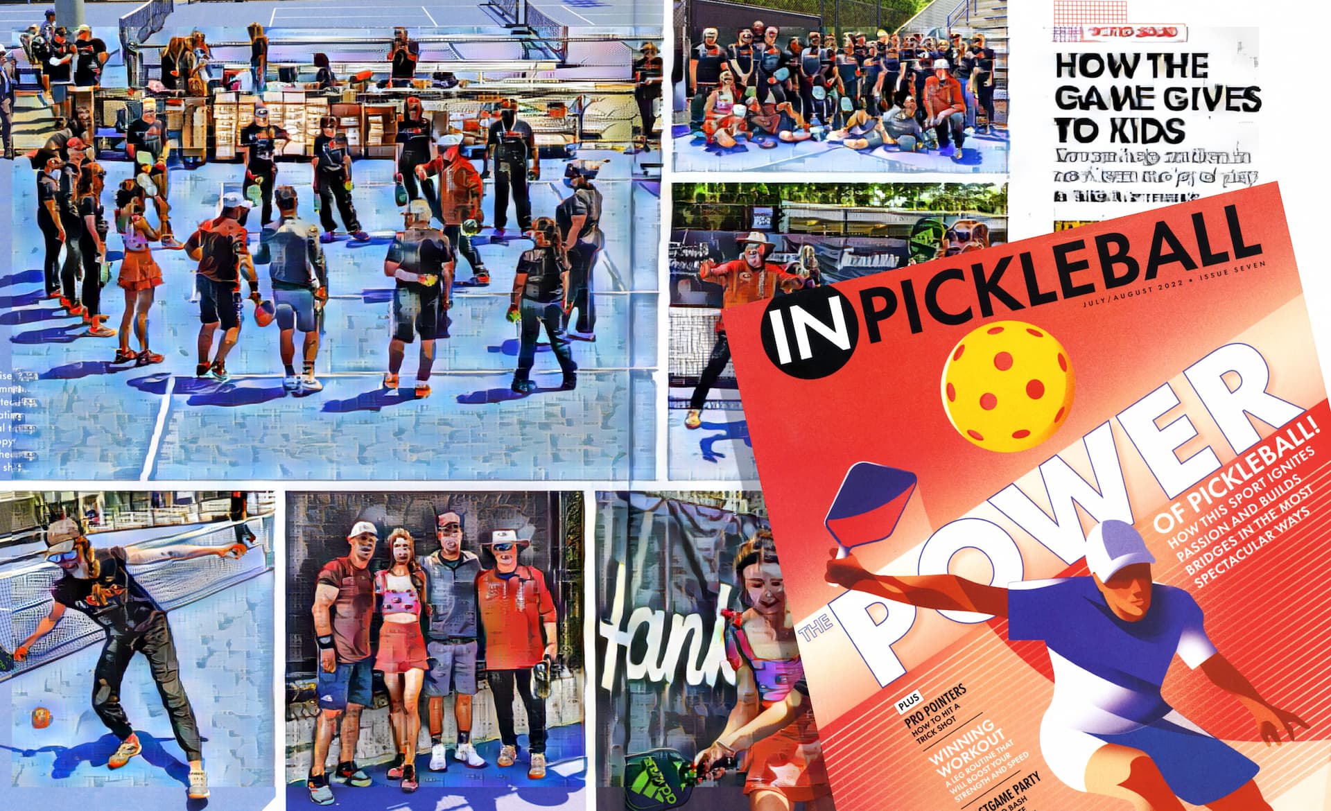 montage of pickleball-related images